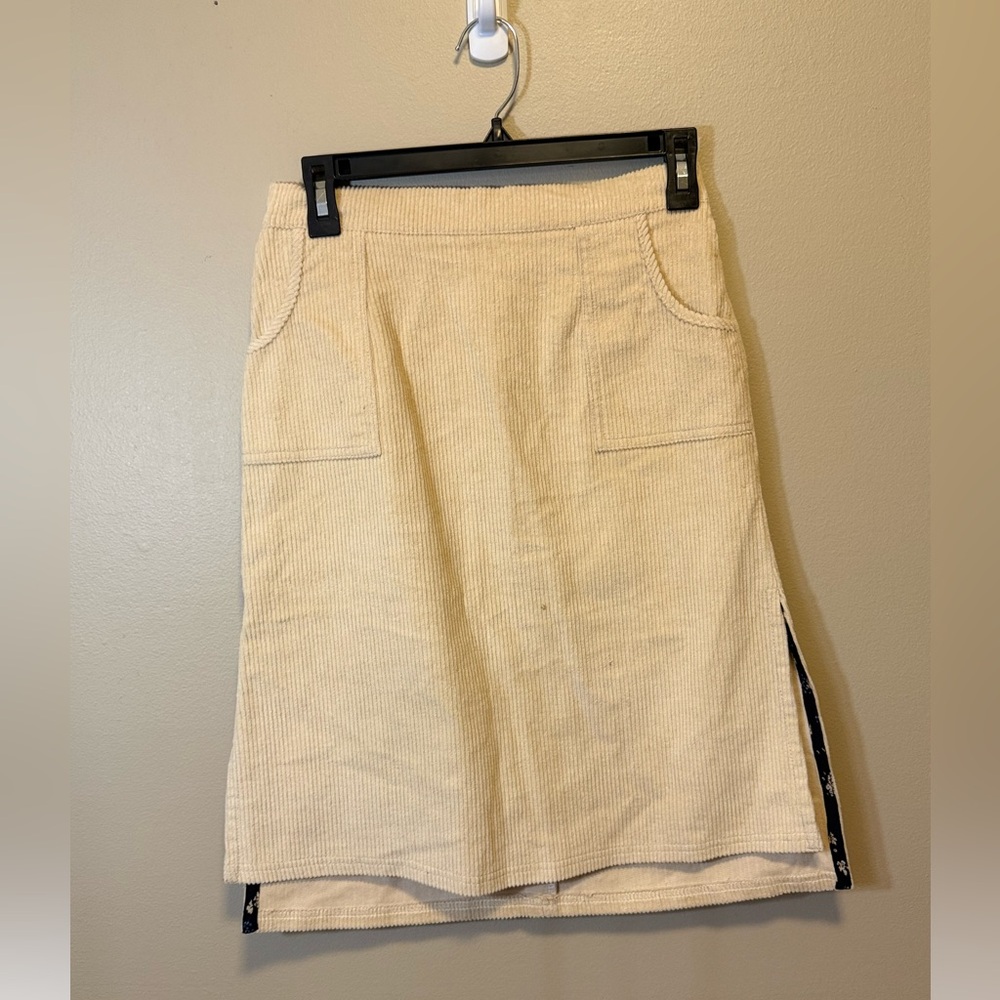 POL NWOT Cream‎ Corduroy A-Line Midi Skirt with Cargo Slit